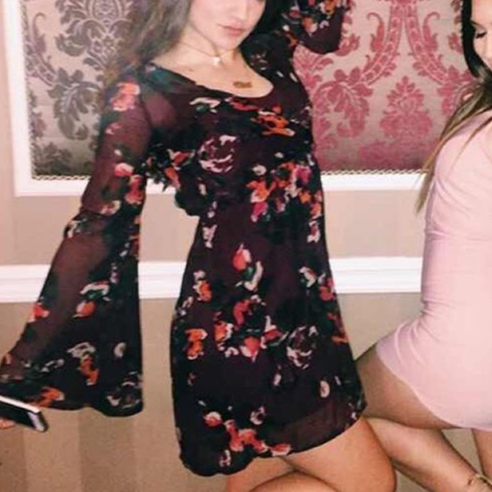 Maroon Dress with Floral Print